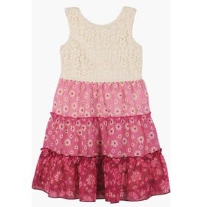 Zunie Cream and Pink Tiered Floral Dress